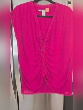 Diane vonFurstenberg Fuchsia Lace-Up Front Blouse Size 8